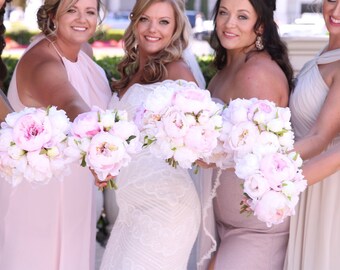 Blush & White Peony Bridal Bouquet, Modern Bouquet, Blush Pink Wedding Bouquet, Silk Flowers, Peony Bouquet, Blush Peonies, Wedding Flowers