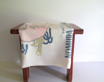 Vintage Muslin Rice Sack, 80 LBS. Kokuho Rose Rice Brand, San Francisco, Blue Pink Yellow Graphics, Craft Supply
