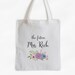The Future Mrs Antique Flowers Cotton Canvas Personalized Tote Bag - Custom Engagement Gift for Bride to Be - Purple, Peach (3003)