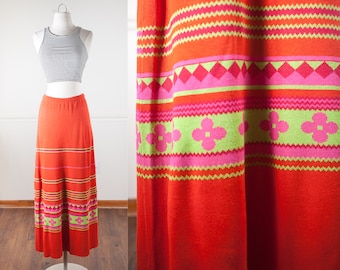 Psychedelic Maxi Skirt, Hippie Skirt, 60s Skirt, Sweater Skirt, Floral Skirt, Novelty Print Skirt, 70s Skirt, High Waist Skirt, Knit Skirt