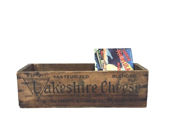 Vintage Wood Crate Lakeshire Cheese Box 1940s Small Wooden Crate Box Old Wooden Cheese Box Vintage Wood Wisconsin Cheese Brick