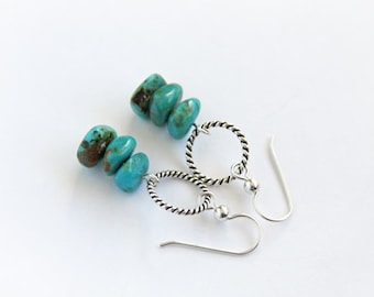 Genuine Turquoise Earrings Kingman Turquoise Chips Cowgirl Earrings Sterling Silver Earrings Modern Southwest Earrings Western #16320