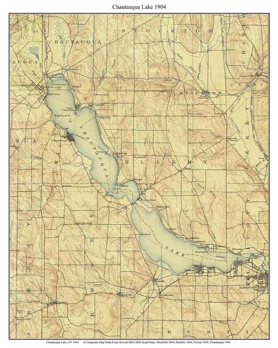 Chautauqua Lake 1904 USGS Old Topographic Map Custom