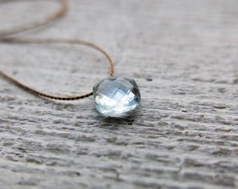 Aquamarine necklace. Minimalist aquamarine necklace with a small faceted aquamarine briolette. Everyday necklace. March Birthstone.