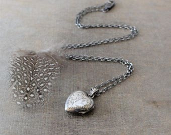 Small Heart Locket Necklace, Birks Locket, Sterling Silver Locket, Push Present, Silver Heart Locket, Dainty Jewelry, Push Gift for Her