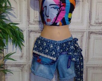 Adjustable bum bag blue cotton prints