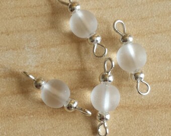 5 connectors 6mm frosted white glass beads