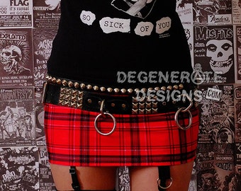 Red Plaid PUNK Skirt Street Punk Rock Clothing Punx Mini Skirt Streetwear Clubwear Alternative XS-XXL