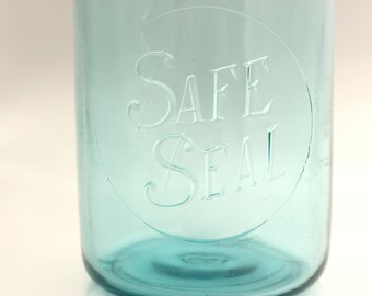 Safe Seal Canning Jar, Blue Safe Seal Jar, Safe Seal Quart Canning Jar, Blue Quart Canning Jar, Vintage Canning Jar,