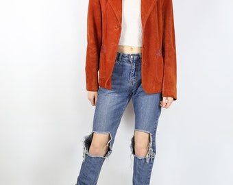 Rust Orange Genuine Suede and Leather Blazer Jacket - Vintage