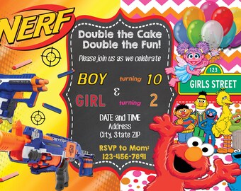 Nerf/Sesame Street Double Birthday Invitation