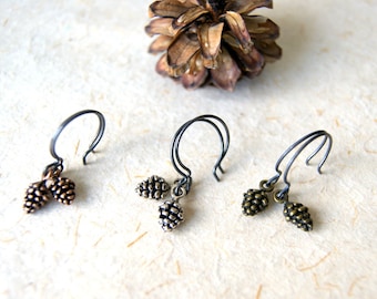 Pine Cone Earrings - Antiqued Silver, Brass or Copper Pinecones