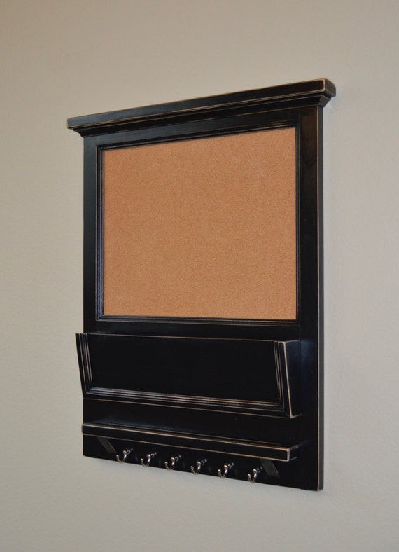 Cork Bulletin board with mail slot and key hooks