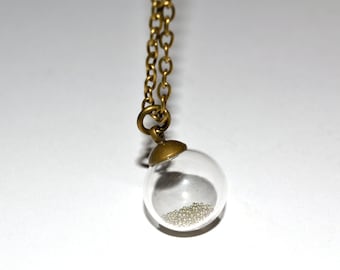 Glass Globe Necklace, Glass Ball Pendant, Clear Glass Orb, Bottle Necklace, Small Glass Ball, Silver and Bronze, Mixed Metals, Glass Orb