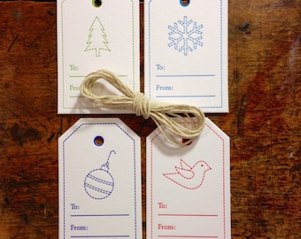 Set of 8 Letterpress Christmas Tags