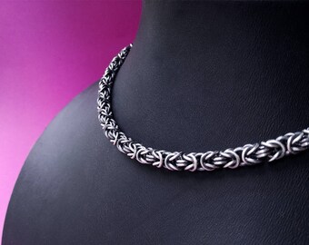 Viking necklace. King chain sterling silver byzantine necklace. Byzantine chain. Oxidized silver chainmaille necklace. Viking jewellery.