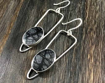 Picasso Jasper Triangle Earrings, Picasso Jasper Earrimgs, Hoop Earrings, Silver Hoop Earrings, Picasso Jasper, Triangle Earrings,V Earrings