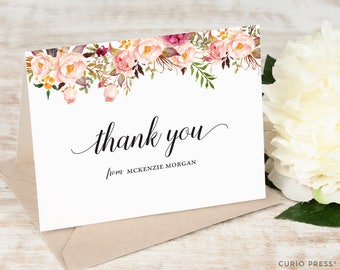Personalized Thank You Card Set / Flower Pretty Classic Stationery / Stationary Notes // PAINTED FLORALS I FOLDED