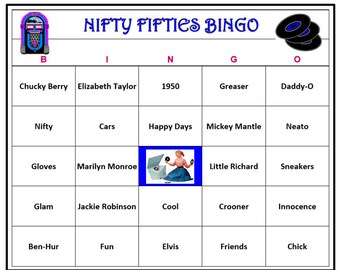 1950s Fifties Party Bingo Game 30 Cards Pop Culture Music Print 1950s Fifties Party Bingo Game 30 Cards Pop Culture Music Print