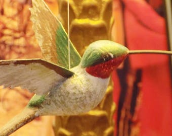 Hand Carved Ruby Throated Hummingbird Mobile