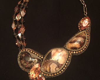Simbircite and Pyrite Bead Embroidered Necklace