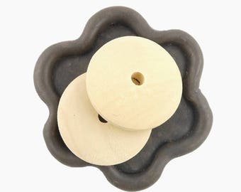 x 6 pallet rondelle Pearl wood round 25mm (55)
