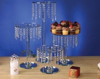 Crystal & Glass Chandelier Cake Stand By Forbes Favors With Battery LED Lights and Acrylic hanging crystals for All Occasions