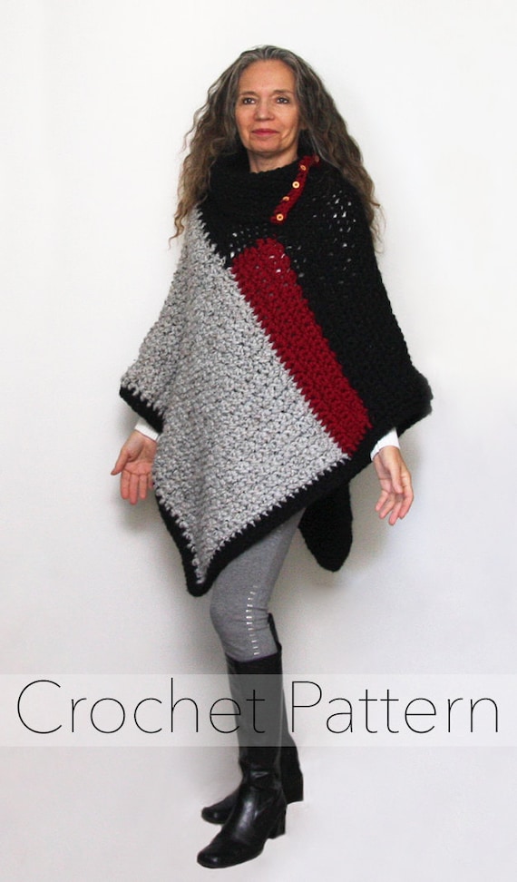 Download Crochet Crochet Poncho PATTERN / Womens Chunky Color Block