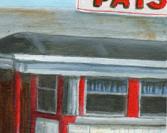 Original Acrylic Painting of a Diner, Small Painting Retro Roadside Art by Debbie Shirley