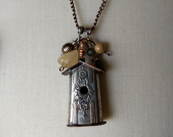 Rustic Vintage Spoon Handle Birdhouse Necklace