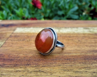 Silver Carnelian Ring / Sterling Silver Ring / Carnelian Statement Ring / Large Carnelian Ring / Carnelian Jewelry / Gemstone Ring