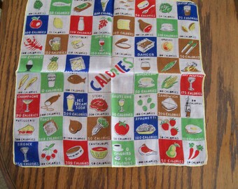 CALORIES, Vintage Handkerchief, Burmel, Calorie Counting, Hankie, Whimsical Ladies Handkerchief, Novelty Hanky, Gift for Mom, Mother's Day