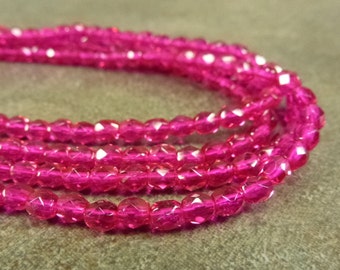 Fuchsia Czech Glass Firepolish Beads 4mm Faceted Round 50pc