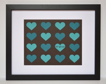 Personalized Gift for Newlyweds, Wedding Shower Gift, Customized Wall Decor for Couples, Hearts, Personalized Framed Art, First Anniversary
