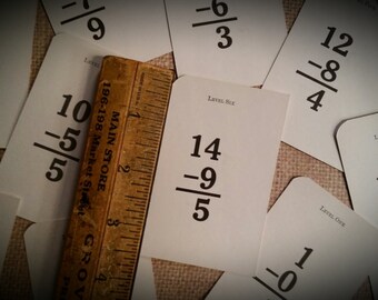 10 Vintage Flash Cards Miniature School Arithmetic Flash Cards Math Lot Ephemera Pack Subtraction