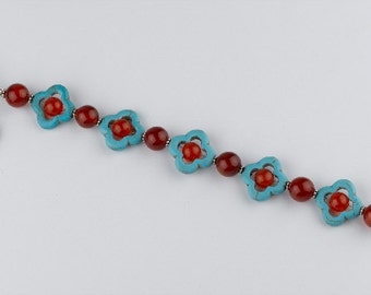 Turquoise and Red Agate Bracelet