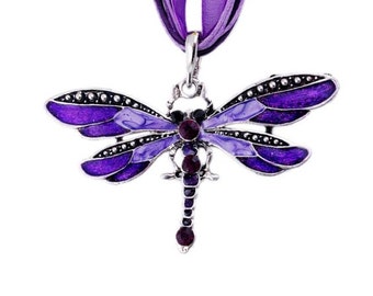 1 Lilac and Purple Dragonfly Pendant with Crystal Rhinestones 69mm x 40mm - 40E