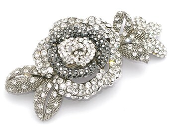 Hair Jewelry Crystal Rose Barrettes, White / Free Gift Box(SO7641-cl)