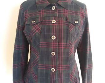 Vintage Blue Green Plaid Tartan Formal Jacket Medium Size