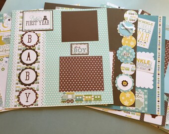 20 Baby boy premade first year scrapbook pages 12 by 12