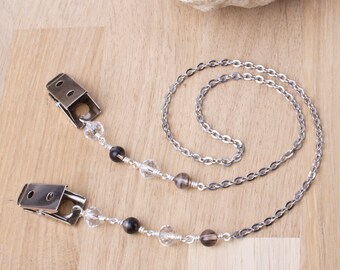 Gemstone napkin chain clips - Tourmalated quartz and clear bead silver serviette neck clip napkin chain | Foodie gifts | Napkin holder cord