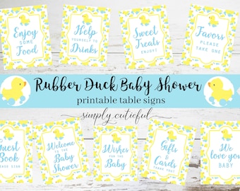 Rubber Duck Baby Shower Prints, Table Set Printable Party Decor, Ducky Baby Shower, Digital Downloads 8x10 Table Signs