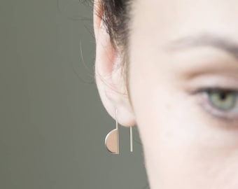 Edgy silver earrings, minimalist earrings, geometric earrings, half circle earrings, hipster style earrings, minimalist earrings.
