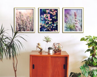 Set of 3 Botanical Prints, Nature Art, Botanical Print Set, Flower Wall Art, Room Decor, Pink Flower Art, Botanical Wall Art