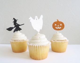 Halloween Cupcake Toppers - Halloween Toppers - Glitter Halloween Cupcake Toppers - Halloween Party Decorations