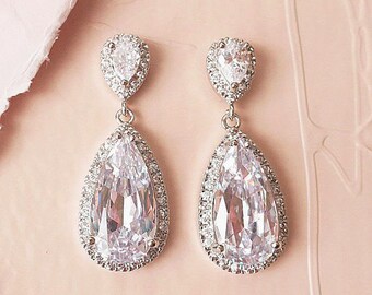 Crystal Bridal Earrings Wedding Earrings Chandelier Old Hollywood Art Deco bridal jewelry with AAA quality dangle double tear drop CZ