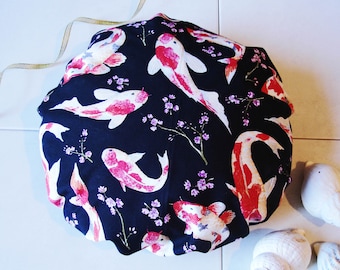 Shower Cap Carp Goldfish Print bathing showering. Soft, Comfortable Black Cotton outer, waterproof inner. Bathroom Glamour Gift Adult UK
