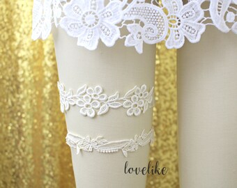 Ivory Lace Wedding Garter Set, Ivory Bridal Wedding Garter Set, Ivory Lace Garter Set
