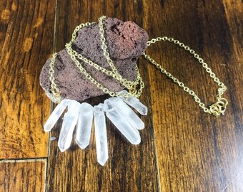 Raw Quartz Crystal Boho Necklace