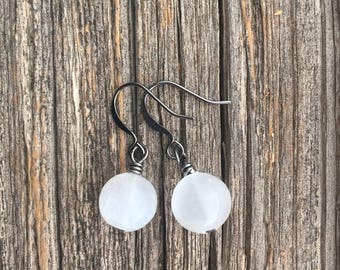 Selenite Crystal Rounds . Earrings
